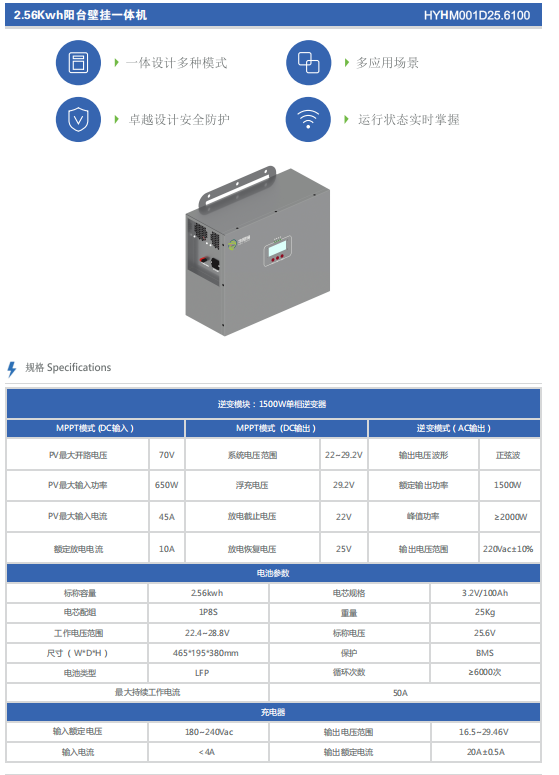2.56Kwh阳台壁挂一体机